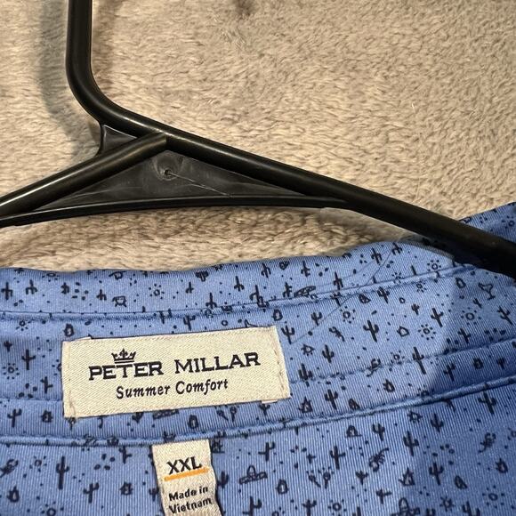 Peter Millar Summer Comfort Polo Shirt Mens XXL 2XL Blue Mexican Desert Cactus - Picture 3 of 9